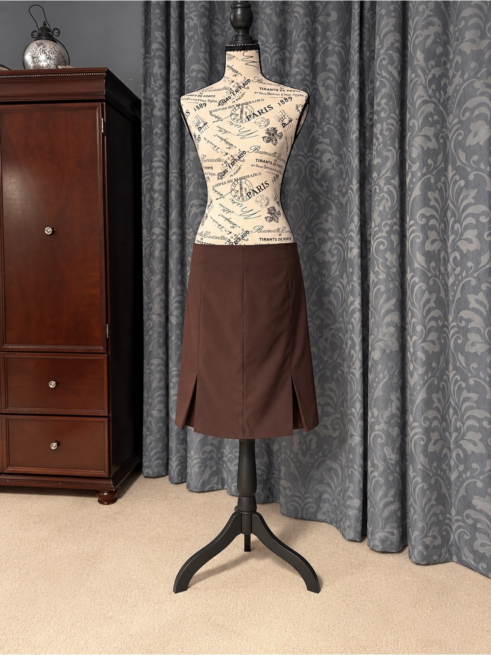 H&M Brown Midi A-Line Skirt with Front Slits